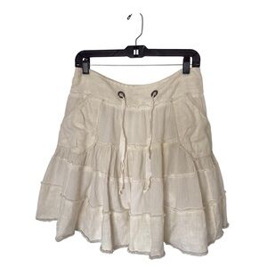Free People Cream Large‎ Tiered Boho Mini Lined Flowy Feminine Raw Edge Skirt